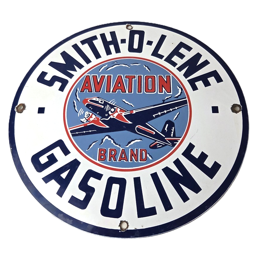 Vintage Smitholene Sign - Airplane Gas Service Station Pump Plate Porcelain Sign