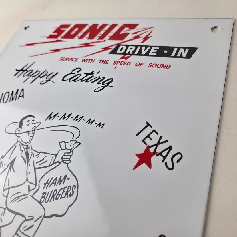 Vintage Sonic Drive in Sign - Old Fast Food Diner Hamburger Porcelain Sign - Image 12