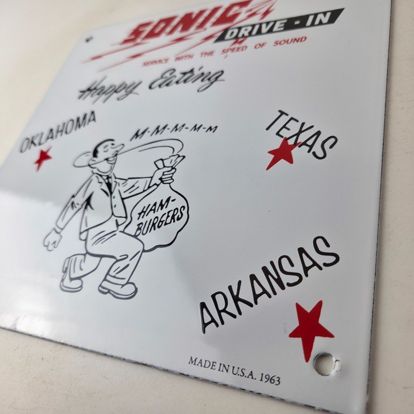 Vintage Sonic Drive in Sign - Old Fast Food Diner Hamburger Porcelain Sign - Image 13