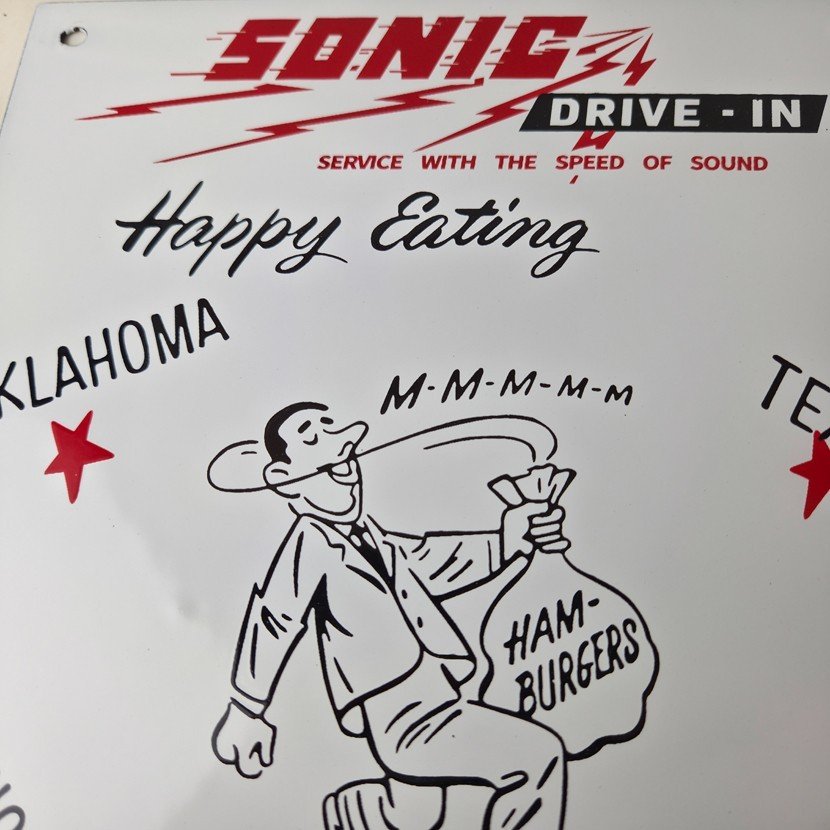 Vintage Sonic Drive in Sign - Old Fast Food Diner Hamburger Porcelain Sign - Image 3