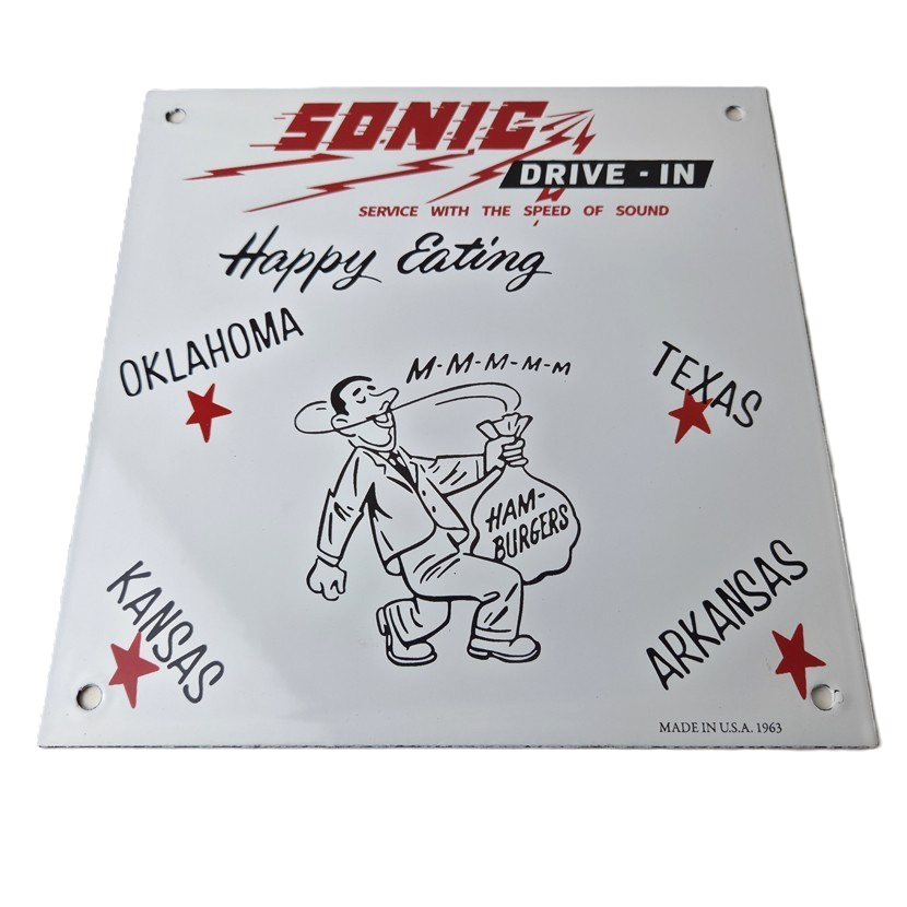 Vintage Sonic Drive in Sign - Old Fast Food Diner Hamburger Porcelain Sign