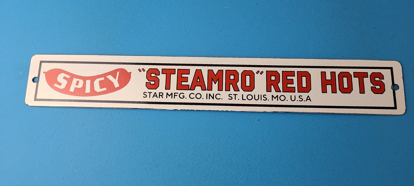 Vintage Spicy Steamro Sign Red Hot Dog Gas Service Grocery Food Porcelain Sign 305838653756