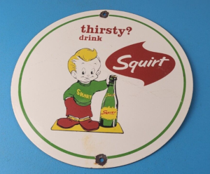 Vintage Squirt Soda Boy Sign Gas Pump Wall Service Sales Porcelain Sign 305867895796