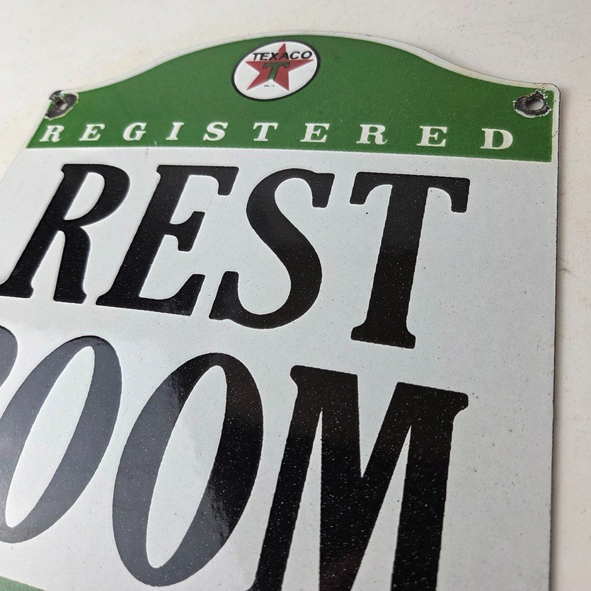 Vintage Texaco Gasoline Sign - Gas Service Rest Rooms Pump Porcelain Sign - Image 12