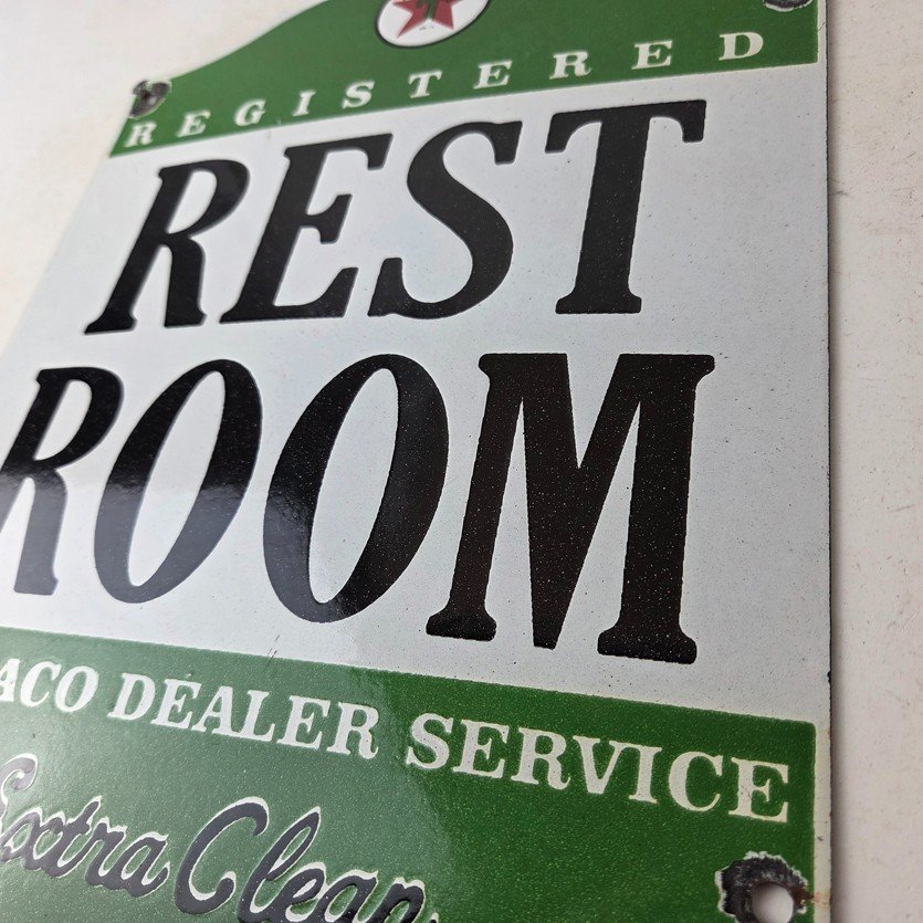 Vintage Texaco Gasoline Sign - Gas Service Rest Rooms Pump Porcelain Sign - Image 13
