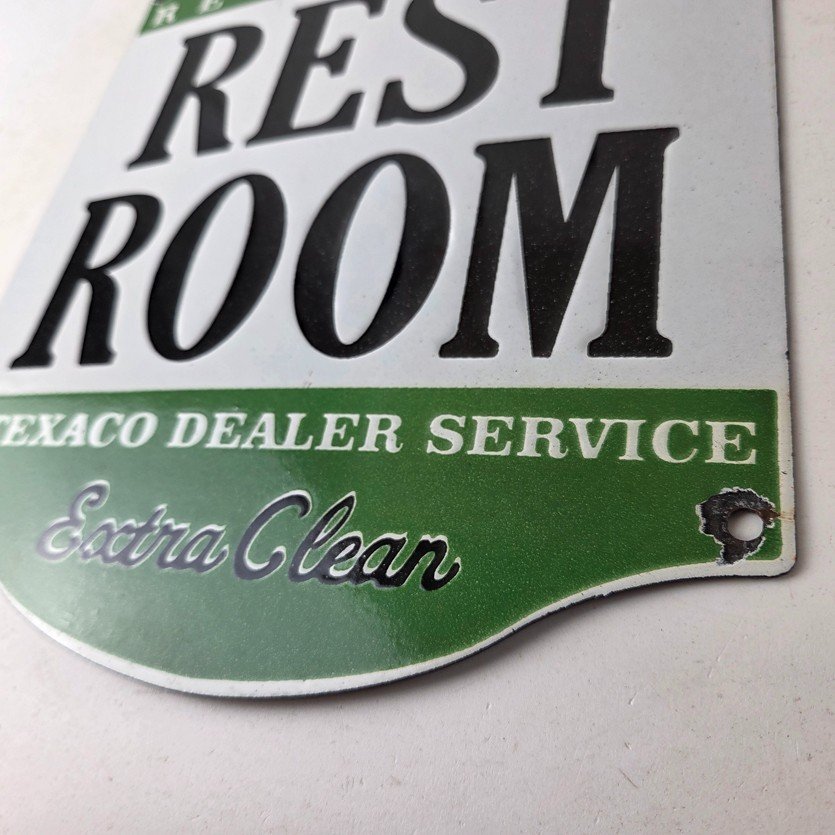 Vintage Texaco Gasoline Sign - Gas Service Rest Rooms Pump Porcelain Sign - Image 14