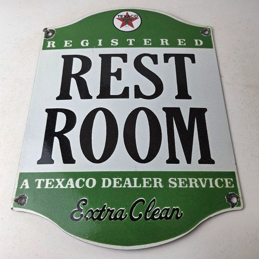 Vintage Texaco Gasoline Sign - Gas Service Rest Rooms Pump Porcelain Sign - Image 15