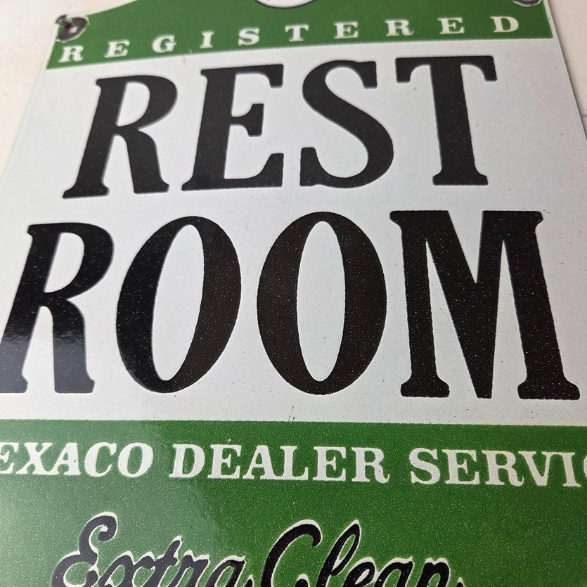 Vintage Texaco Gasoline Sign - Gas Service Rest Rooms Pump Porcelain Sign - Image 4