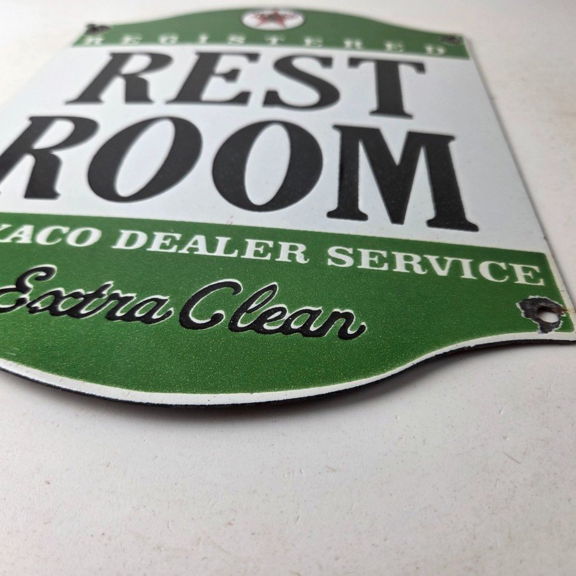 Vintage Texaco Gasoline Sign - Gas Service Rest Rooms Pump Porcelain Sign - Image 10