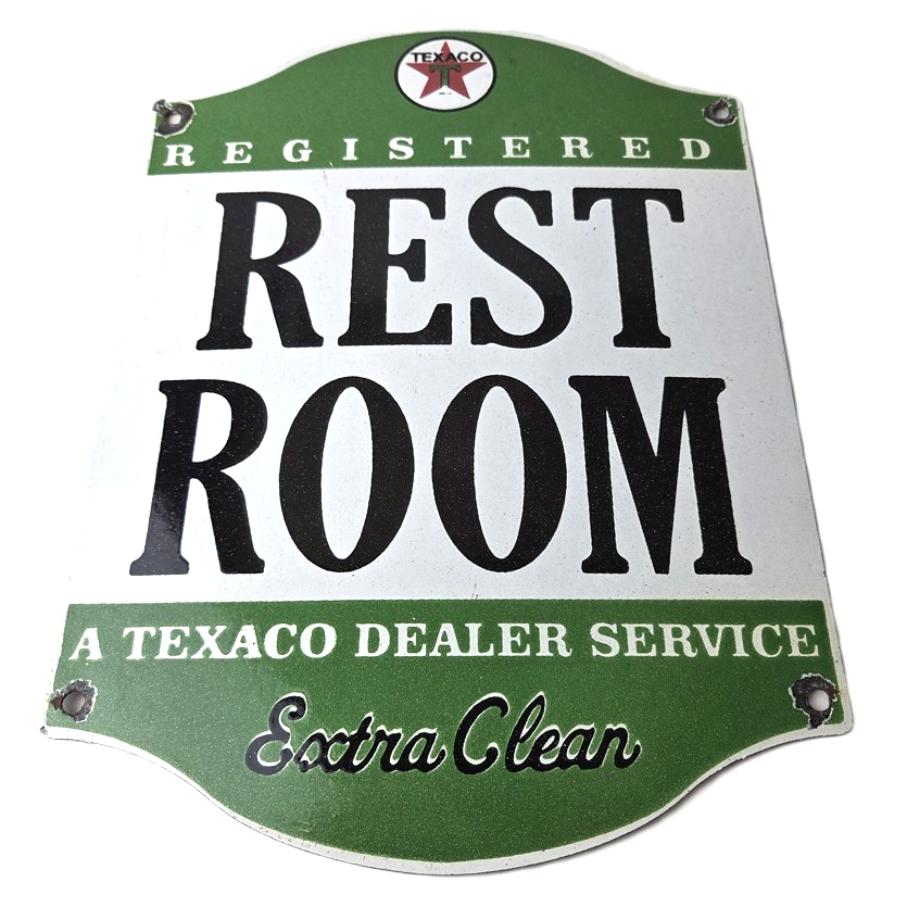 Vintage Texaco Gasoline Sign - Gas Service Rest Rooms Pump Porcelain Sign