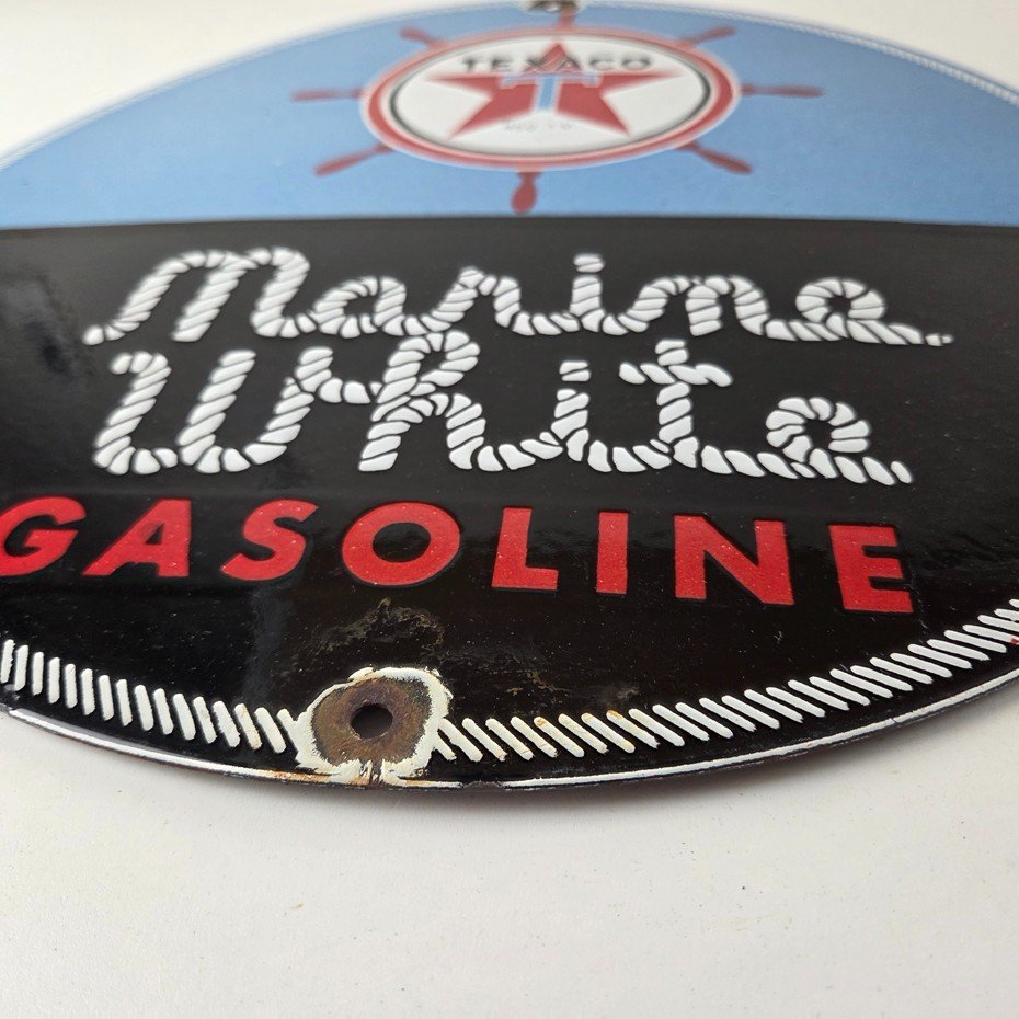 Vintage Texaco Gasoline Sign - Marine White Gas Products Porcelain  Sign - Image 10