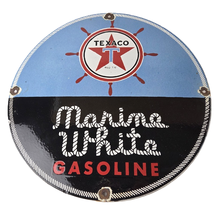 Vintage Texaco Gasoline Sign - Marine White Gas Products Porcelain  Sign