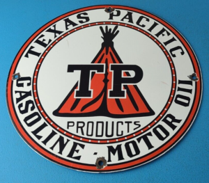 Vintage Texas Pacific Motor Oil Sign Gas Pump Porcelain Service Station Sign 305872746936