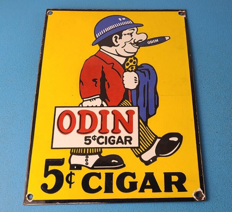 Vintage Tobacco Porcelain Sign Odin Cigars Gas Service Cigarette Pump Sign 306059808806