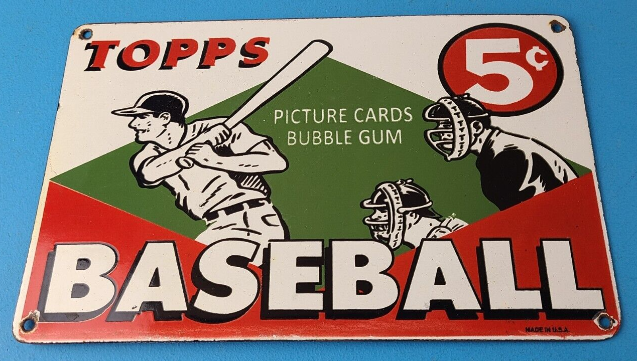 Vintage Topps Baseball Sign MLB Trading Cards Bubble Gum Porcelain Gas Sign 305838623706