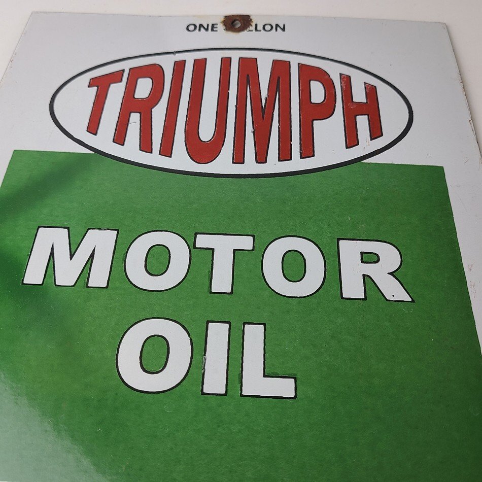 Vintage Triumph Motor Oil Sign - Gas Service Pump Porcelain Gasoline Sign - Image 12