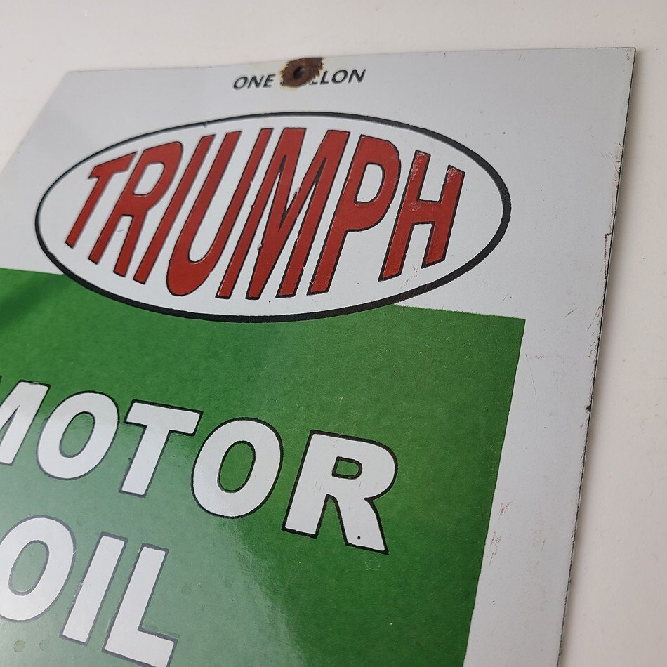 Vintage Triumph Motor Oil Sign - Gas Service Pump Porcelain Gasoline Sign - Image 8