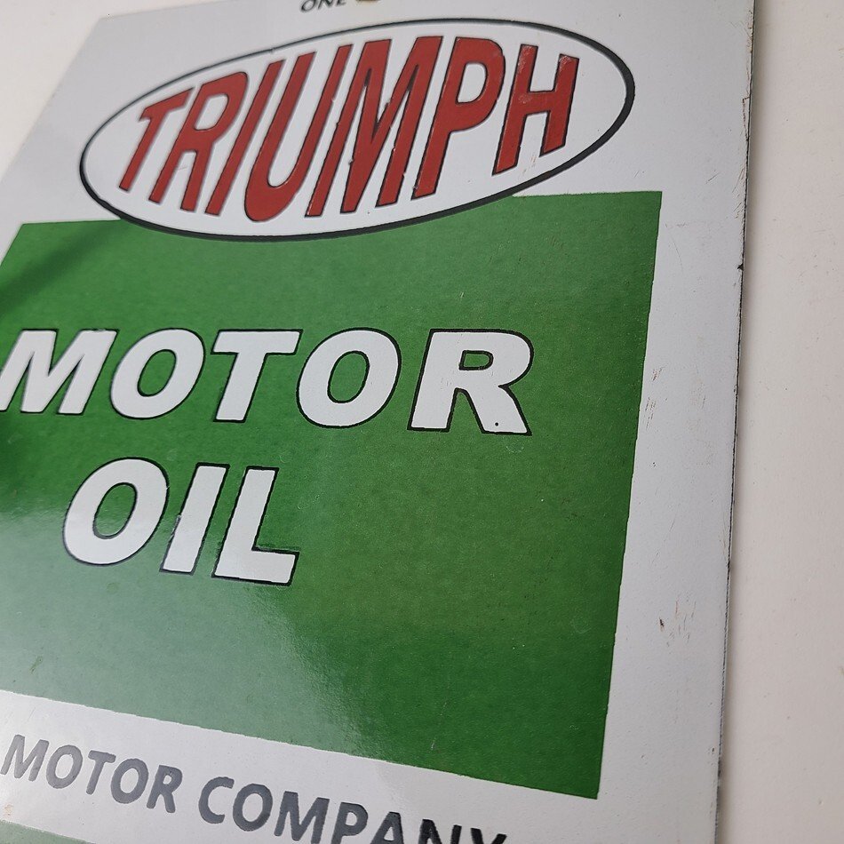 Vintage Triumph Motor Oil Sign - Gas Service Pump Porcelain Gasoline Sign - Image 9