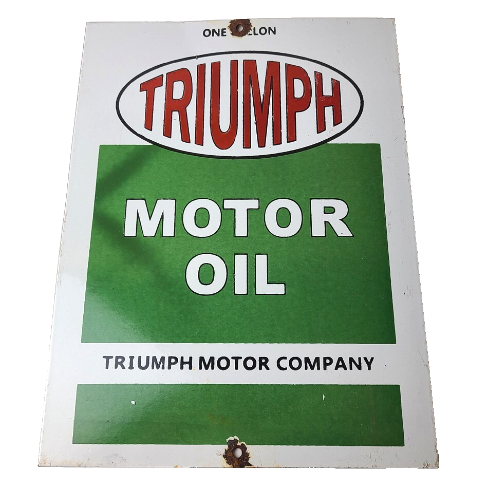 Vintage Triumph Motor Oil Sign - Gas Service Pump Porcelain Gasoline Sign