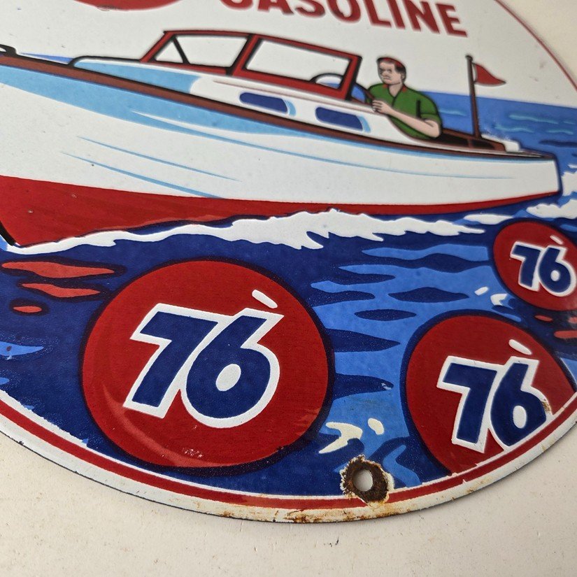 Vintage Union 76 Gasoline Sign - Porcelain Marine Gas Service Pump Sign - Image 11