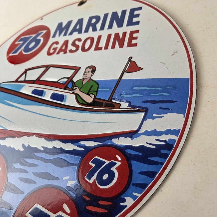 Vintage Union 76 Gasoline Sign - Porcelain Marine Gas Service Pump Sign - Image 13
