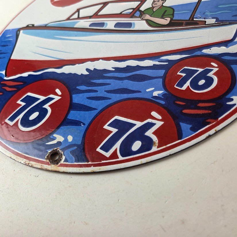 Vintage Union 76 Gasoline Sign - Porcelain Marine Gas Service Pump Sign - Image 14