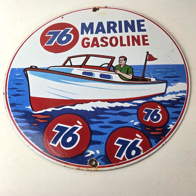 Vintage Union 76 Gasoline Sign - Porcelain Marine Gas Service Pump Sign - Image 15