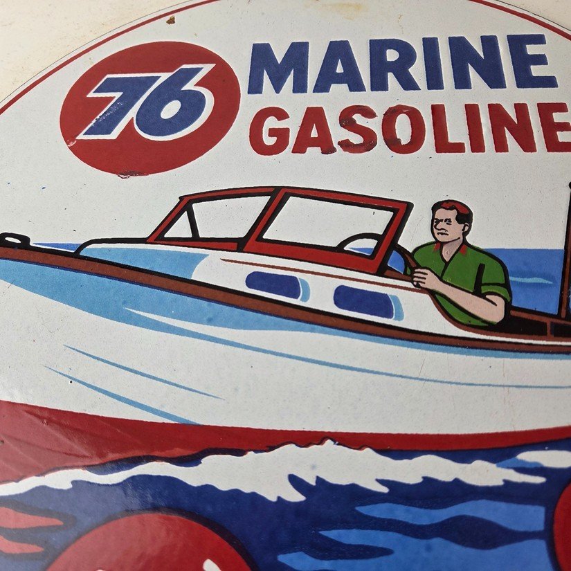 Vintage Union 76 Gasoline Sign - Porcelain Marine Gas Service Pump Sign - Image 3