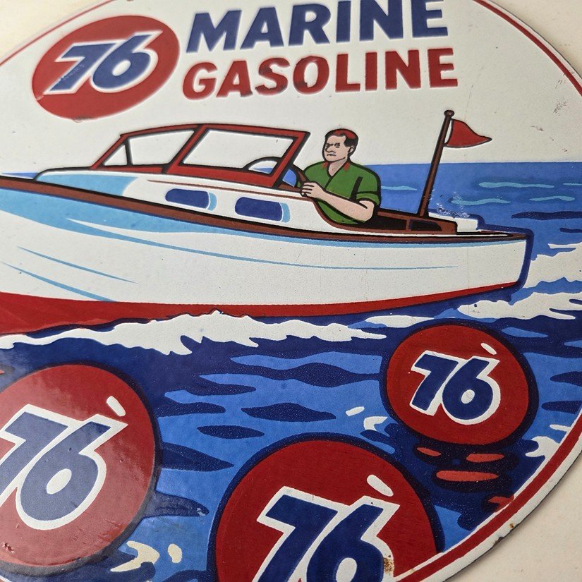 Vintage Union 76 Gasoline Sign - Porcelain Marine Gas Service Pump Sign - Image 4