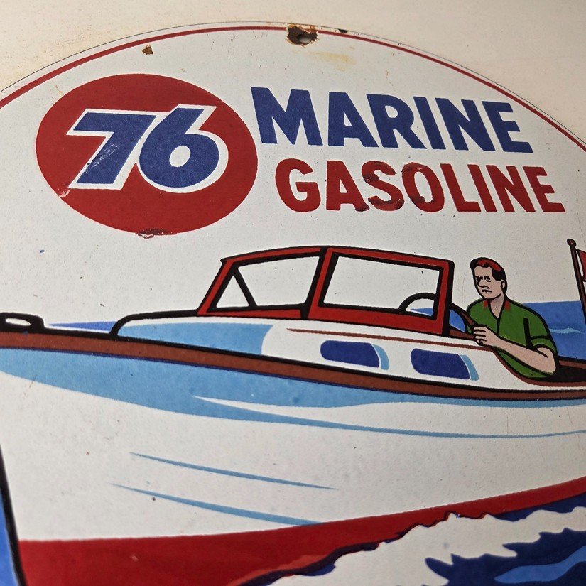 Vintage Union 76 Gasoline Sign - Porcelain Marine Gas Service Pump Sign - Image 5