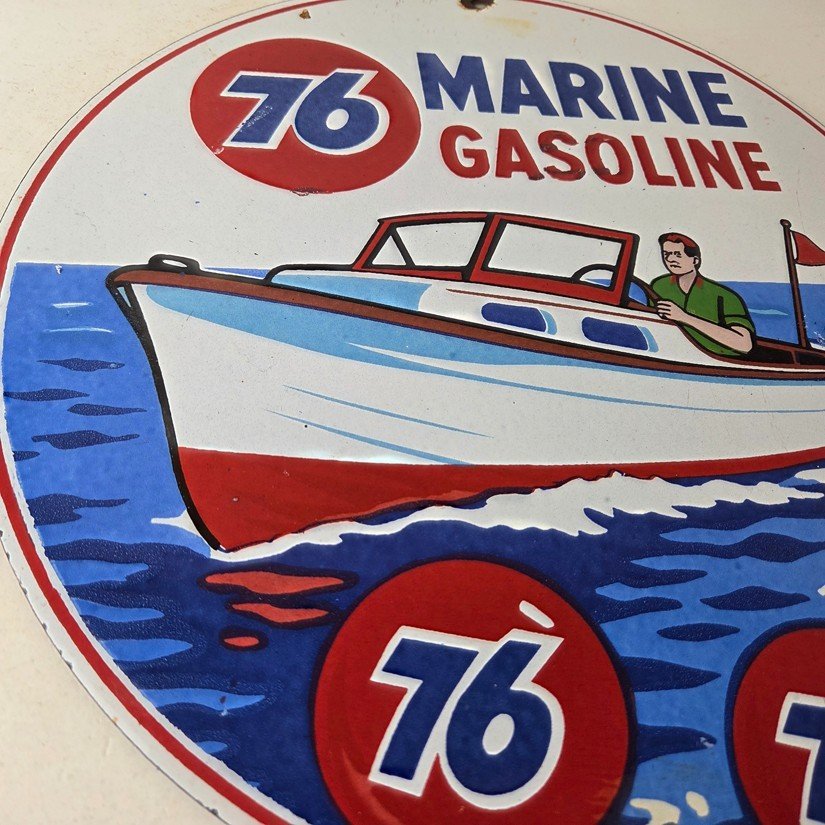 Vintage Union 76 Gasoline Sign - Porcelain Marine Gas Service Pump Sign - Image 6