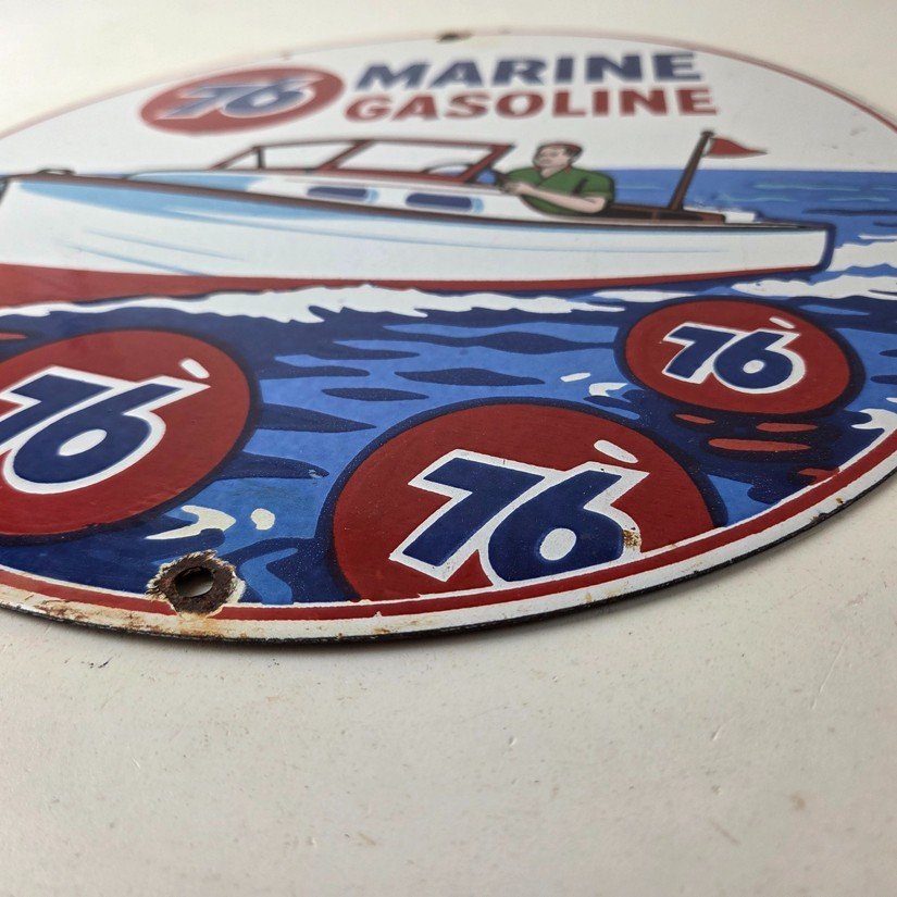 Vintage Union 76 Gasoline Sign - Porcelain Marine Gas Service Pump Sign - Image 10