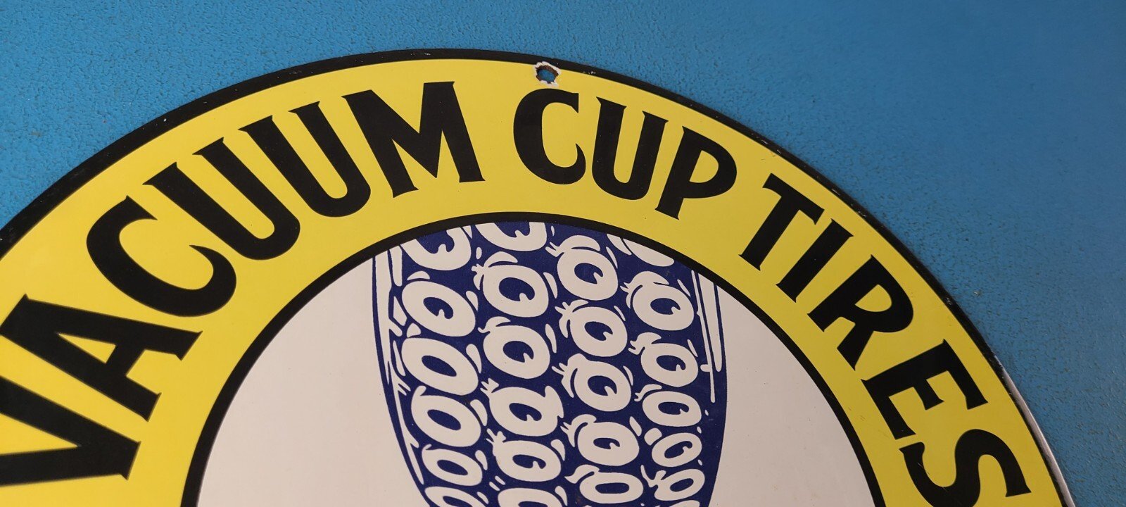 Vintage Vacuum Tires Sign - Porcelain Garage Mechanic Shop Gas Oil Pump Sign - Image 5