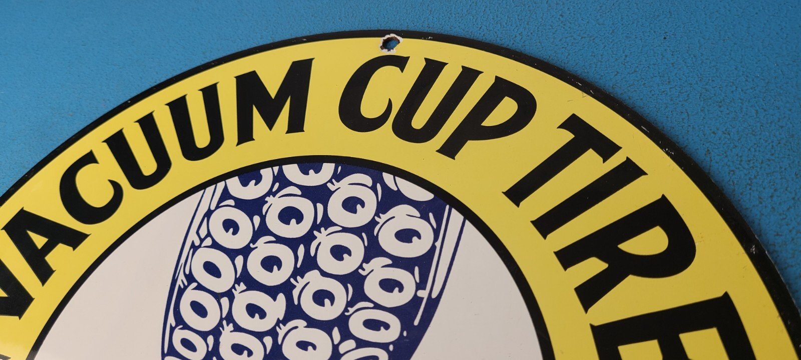 Vintage Vacuum Tires Sign - Porcelain Garage Mechanic Shop Gas Oil Pump Sign - Image 8