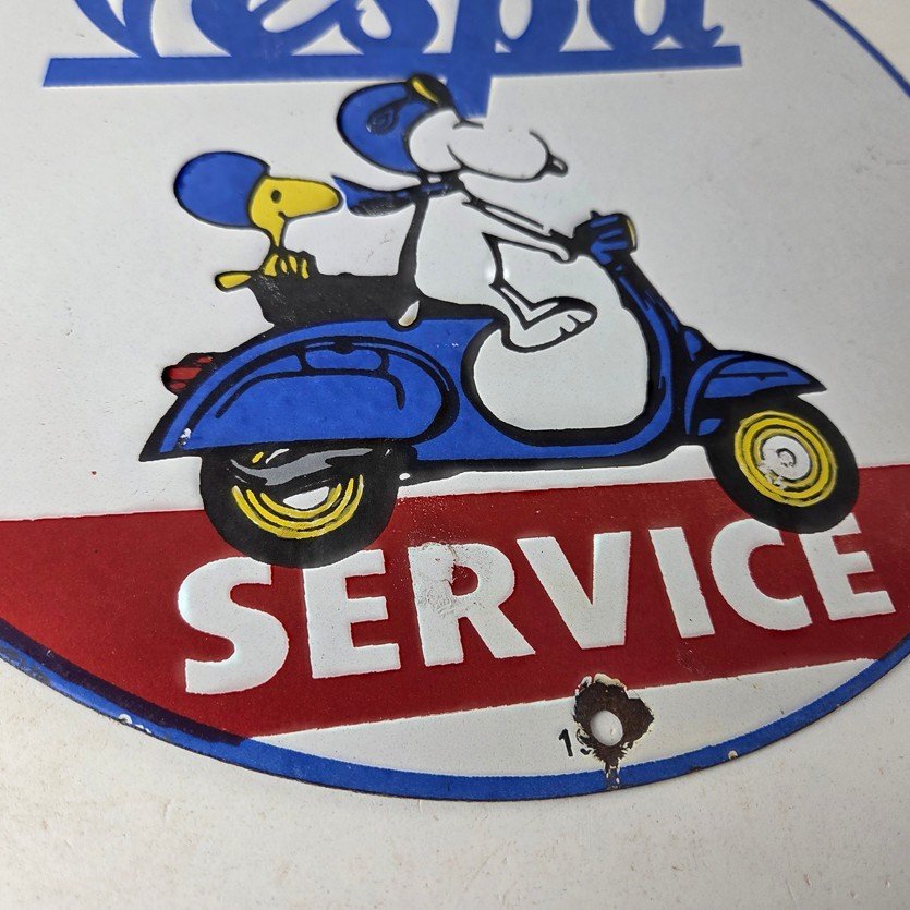 Vintage Vespa Sign - Snoopy Gas Service Station Porcelain Advertising Sign - Image 11