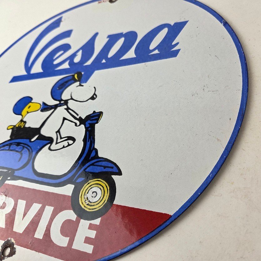 Vintage Vespa Sign - Snoopy Gas Service Station Porcelain Advertising Sign - Image 13