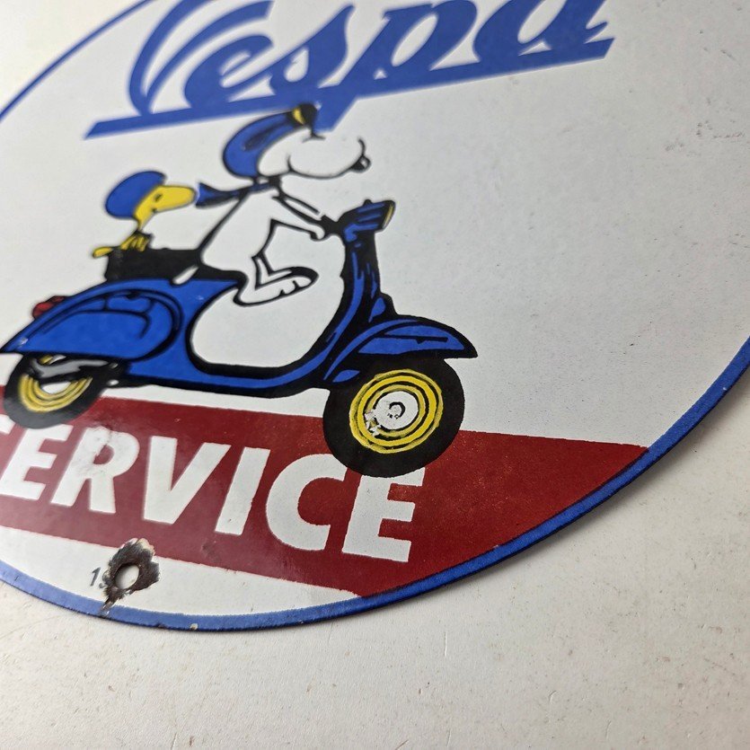 Vintage Vespa Sign - Snoopy Gas Service Station Porcelain Advertising Sign - Image 14