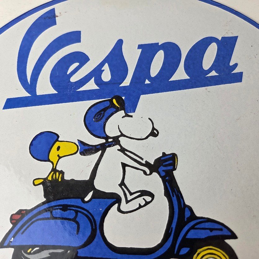 Vintage Vespa Sign - Snoopy Gas Service Station Porcelain Advertising Sign - Image 3