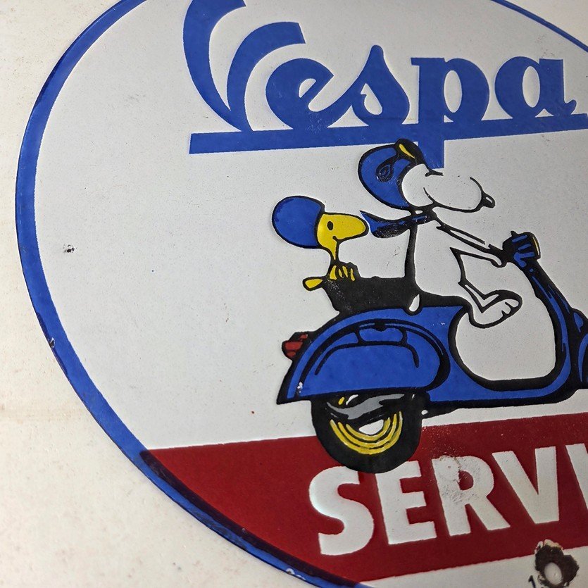 Vintage Vespa Sign - Snoopy Gas Service Station Porcelain Advertising Sign - Image 6