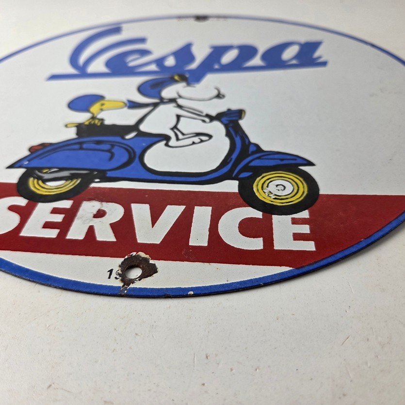 Vintage Vespa Sign - Snoopy Gas Service Station Porcelain Advertising Sign - Image 10