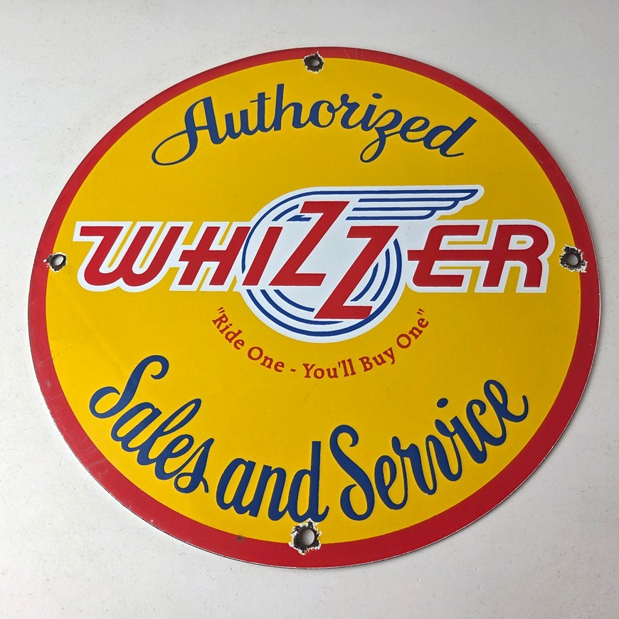 Vintage Whizzer Motor Bike Sign - Gas Sales Service Station Porcelain Sign - Image 15