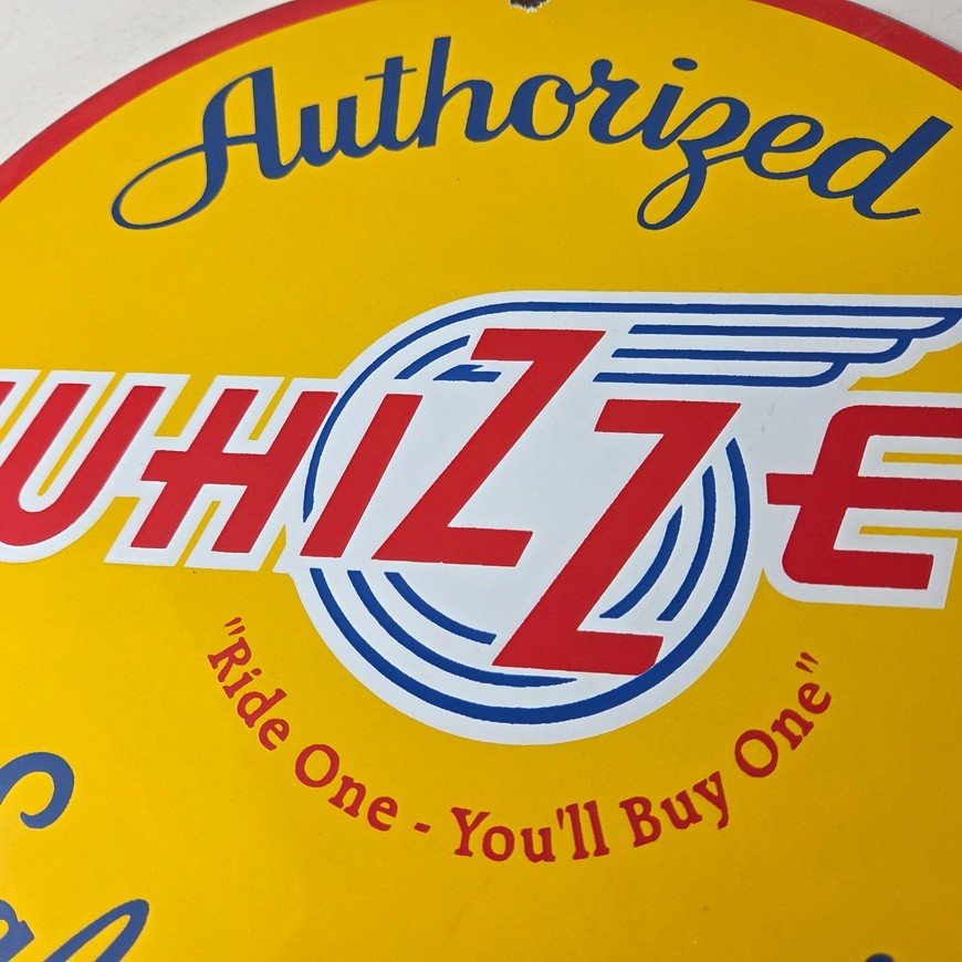 Vintage Whizzer Motor Bike Sign - Gas Sales Service Station Porcelain Sign - Image 3