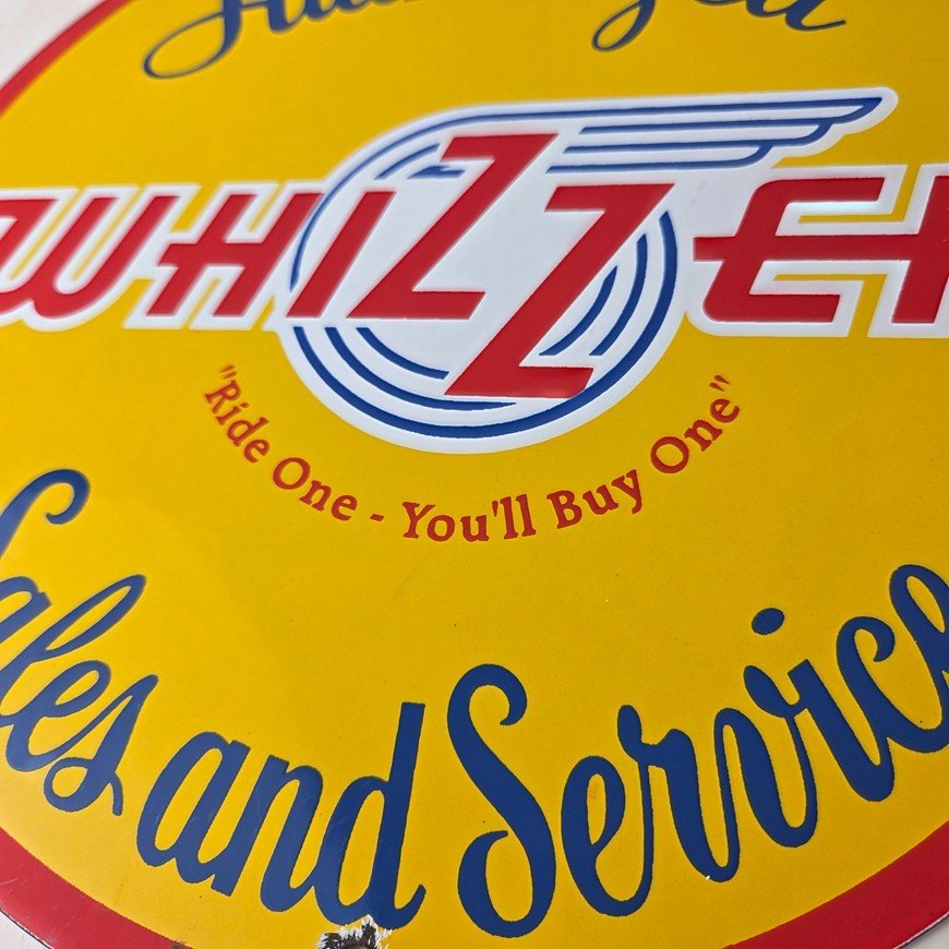 Vintage Whizzer Motor Bike Sign - Gas Sales Service Station Porcelain Sign - Image 4