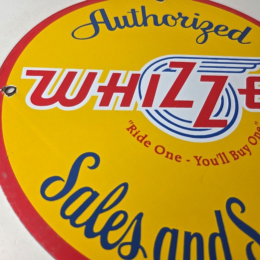 Vintage Whizzer Motor Bike Sign - Gas Sales Service Station Porcelain Sign - Image 6