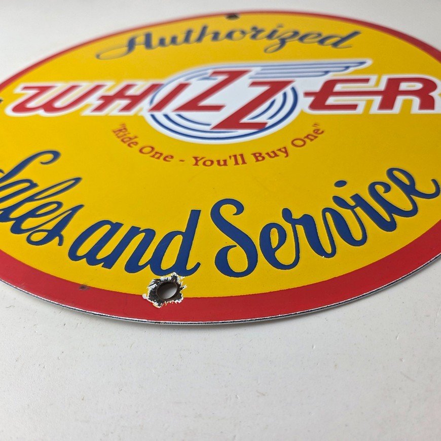 Vintage Whizzer Motor Bike Sign - Gas Sales Service Station Porcelain Sign - Image 10