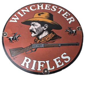 Vintage Winchester Rifles Sign - Hunting Ad Gas Pump Porcelain Sign