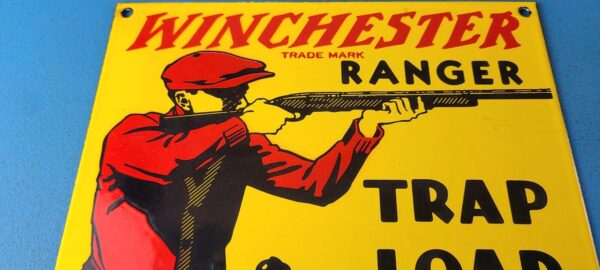 Vintage Winchester Sign Trap Load Shot Gun Hunting Gas Pump Porcelain Sign 305754975706 2