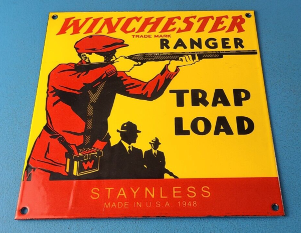 Vintage Winchester Sign Trap Load Shot Gun Hunting Gas Pump Porcelain Sign 305754975706