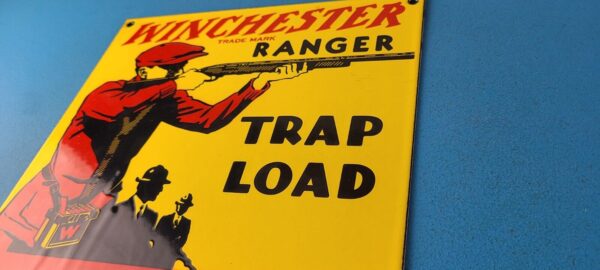 Vintage Winchester Sign Trap Load Shot Gun Hunting Gas Pump Porcelain Sign 305754975706 8