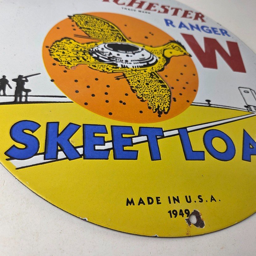 Vintage Winchester Skeet Sign - Ranger Shot Gun Shells Gas Pump Porcelain Sign - Image 11